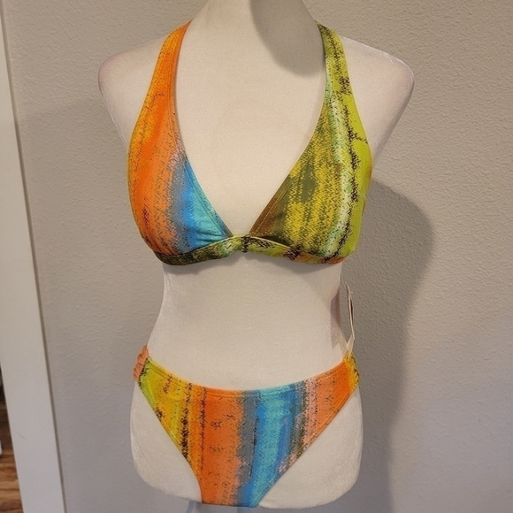 RAISINS Abstract Print Bikini Top Size M Bottoms Size L - Picture 4 of 11
